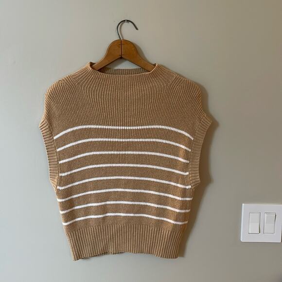 MAEVE ANTHROPOLOGIE Tan & White Striped Knit Mockneck SweaterTank Size S - Picture 3 of 6